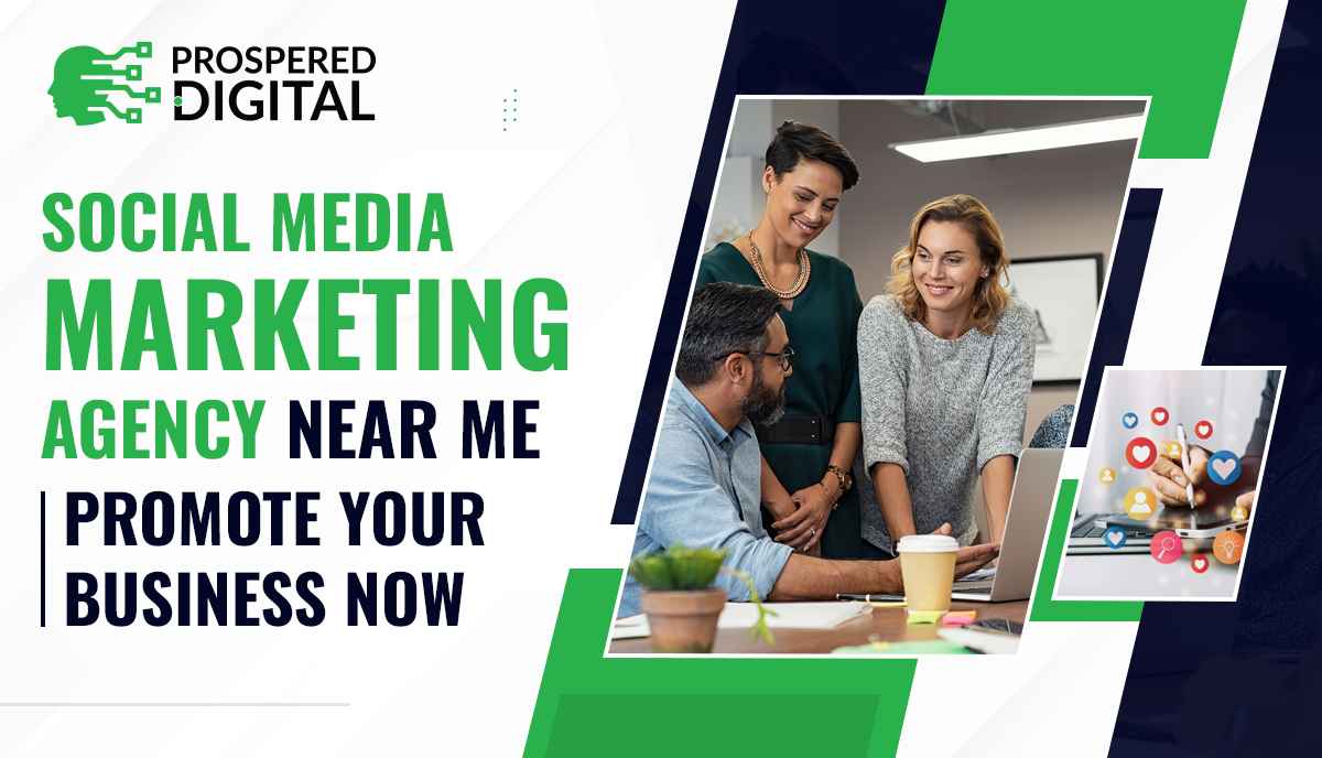 Social Media Marketing Agency Near Me | Promote Your Business Now and a group of people looking at a laptop.